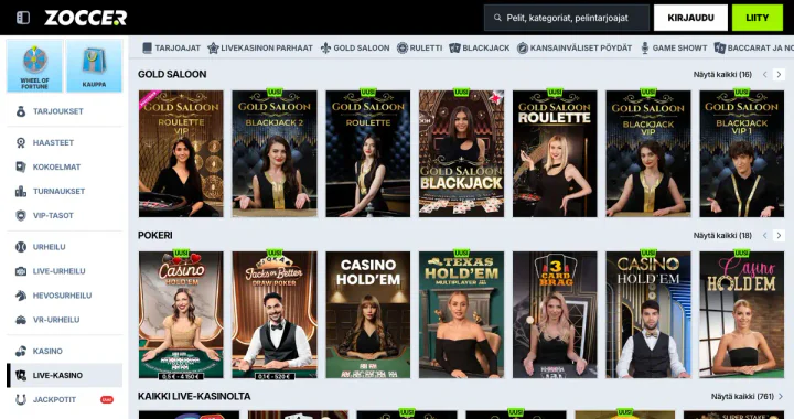 Live-Casino-Bereich von zoccer.com