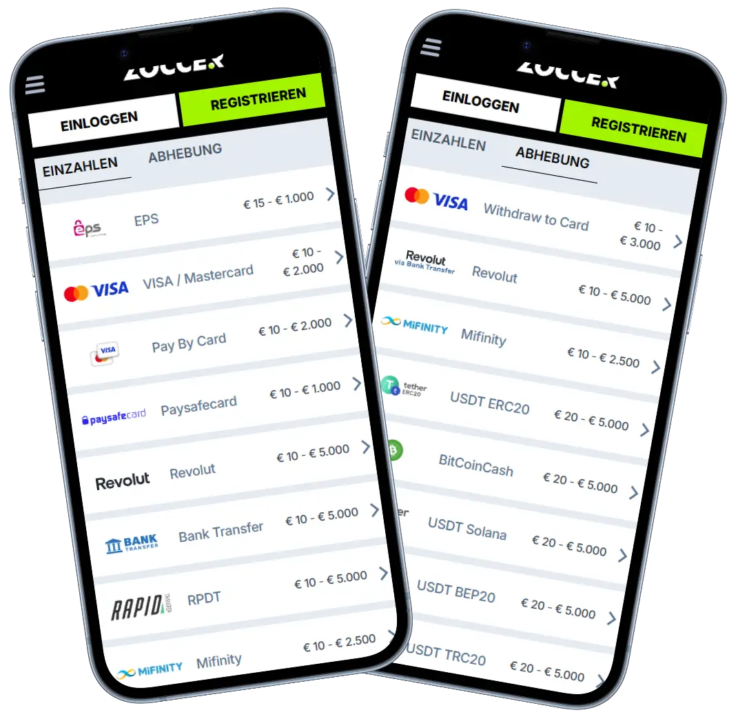 Zoccer Casino mobile Zahlungen mit Einzahlungen Abhebungen und Krypto Methoden